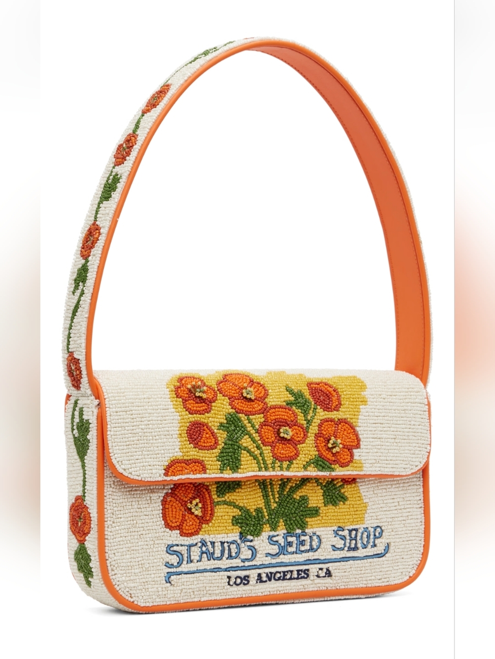 NWT STAUD TOMMY Glass Beaded Vegan Shoulder Bag - CALIFORNIA POPPY; $295